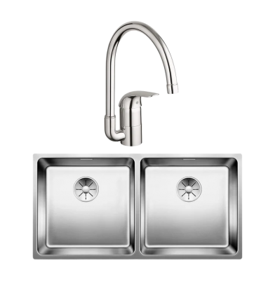 Комплект Мойка Blanco Andano 400/400-U сталь + Смеситель Grohe Euroeco 32752000 полированная, прямоугольная