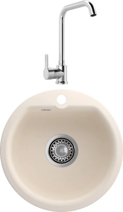 Комплект Мойка Reflection Start RX0844WH белая + Смеситель MEGA Ege MG-PL10 хром круглая,  в современном стиле