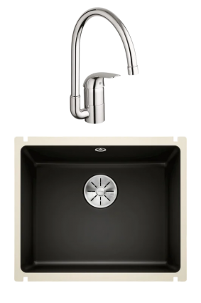 Комплект Мойка Blanco Subline 500-U черная + Смеситель Grohe Euroeco 32752000 глянцевая, прямоугольная