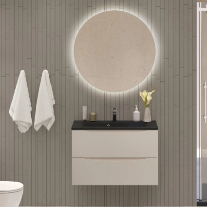 Мебель для ванной комнаты BelBagno Marino 80, подвесная, crema opaco, черная раовина, матовая, с ящиками