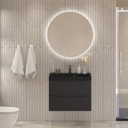 Мебель для ванной комнаты BelBagno Marino 70, подвесная, nero lucido, черная раковина, глянцевая, с ящиками