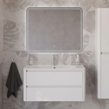 Мебель для ванной комнаты Cezares Relax 100, bianco lucido, раковина Cezares CZR-1000/480-LV-MR-NV, подвесная, глянцевая