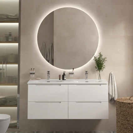 Мебель для ванной комнаты BelBagno Etna 120, для двоих, bianco lucido, раковина BB-8099-120-2, подвесная, глянцевая