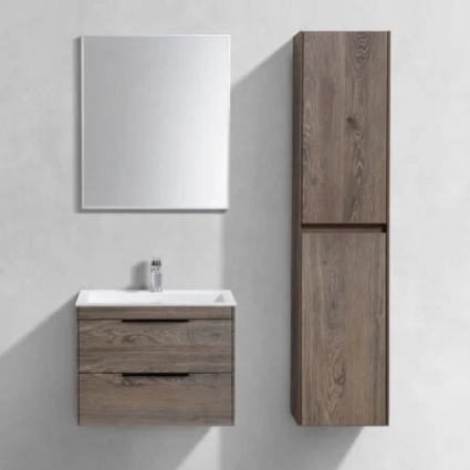 Мебель для ванной комнаты Vincea Chiara 2D 60, 2 ящика, темный дуб, с белой раковиной, подвесная, матовая