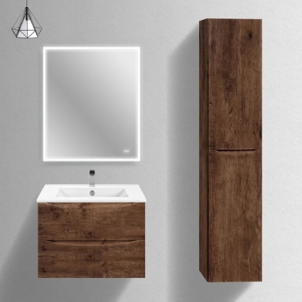 Мебель для ванной комнаты Vincea Mia Slim 70, 2 ящика, темное дерево, подвесная, матовая