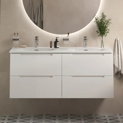 Тумба с раковиной BelBagno Etna 120, для двоих, bianco lucido, раковина BB-8099-120-2, подвесная, глянцевая
