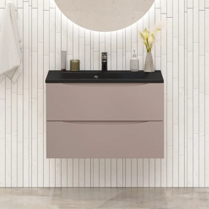 Тумба с раковиной BelBagno Marino 80, подвесная, capucino lucido, черная раковина, глянцевая, с ящиками