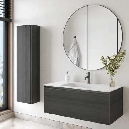 Мебель для ванной комнаты Armadi Art Quatro 1 100 oak anthracite, профиль anthracite, с раковиной white, подвесная, матовая