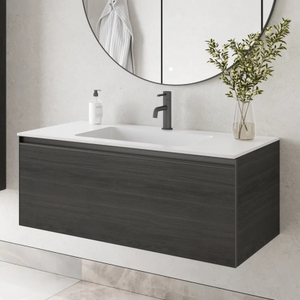 Тумба под раковину без столешницы Armadi Art Quatro 1 100 oak anthracite, профиль anthracite, подвесная, матовая