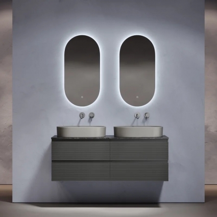 Мебель для ванной комнаты Sancos Folk 140 grey soft, столешница черный мрамор TT140A1, раковина CN6048MH, подвесная, с ящиками