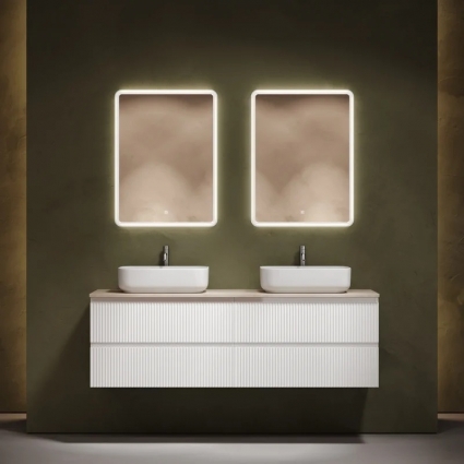 Мебель для ванной комнаты Sancos Snob R 160, bianco, столешница бежевая TT160A2X, раковина CN5043, подвесная, матовая
