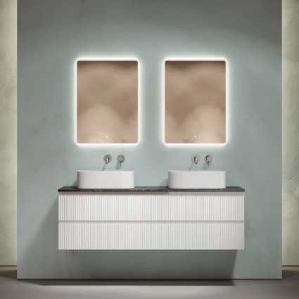 Мебель для ванной комнаты Sancos Snob R 160, bianco, столешница черный мрамор TT160A1, раковина CN6052, подвесная, матовая