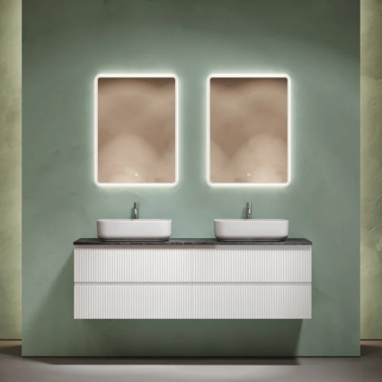 Мебель для ванной комнаты Sancos Snob R 160, bianco, столешница черный мрамор TT160A1X, раковина CN5043, подвесная, матовая