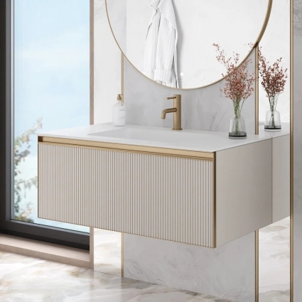 Тумба под раковину без столешницы Armadi Art Quatro 1 100 cashmere fuga, профиль matt gold, подвесная, матовая