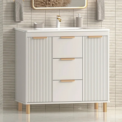 Тумба с раковиной Brevita Risacca 90 напольная, 2 дверцы, 3 ящика, crema, матовая, с доводчиками