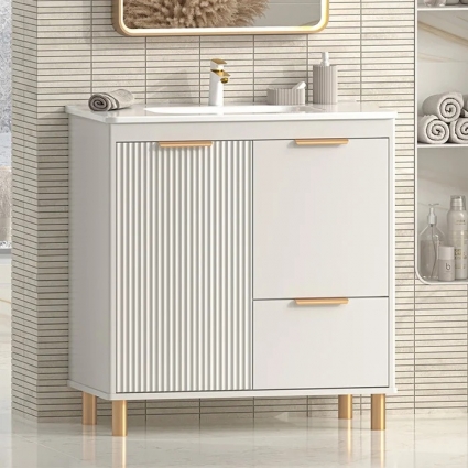 Тумба с раковиной Brevita Risacca 80 напольная, 2 дверцы, 1 ящик, crema, матовая, с доводчиками