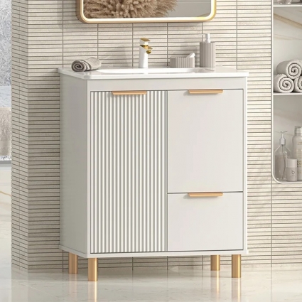 Тумба с раковиной Brevita Risacca 70 напольная, 2 дверцы, 1 ящик, crema, матовая, с доводчиками