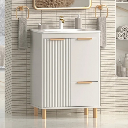 Тумба с раковиной Brevita Risacca 60 напольная, 2 дверцы, 1 ящик, crema, матовая, с доводчиками