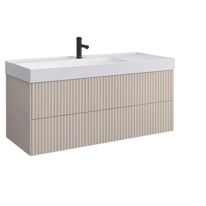 Тумба с раковиной Belux Сиртаки 120, подвесная, светлый миндаль матовый , раковина 1200-01, с ящиками, с доводчиками