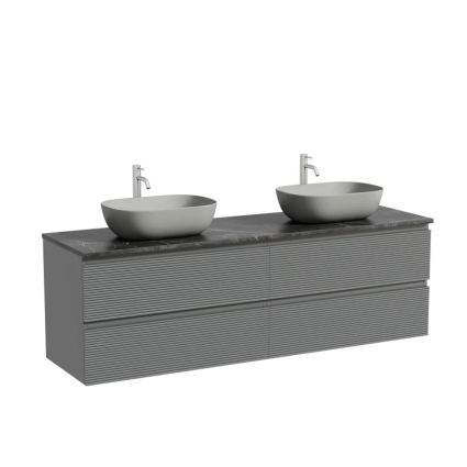 Тумба с раковиной Sancos Folk 160, grey soft, столешница черный мрамор TT160A1X, раковина CN6009MH, подвесная, матовая