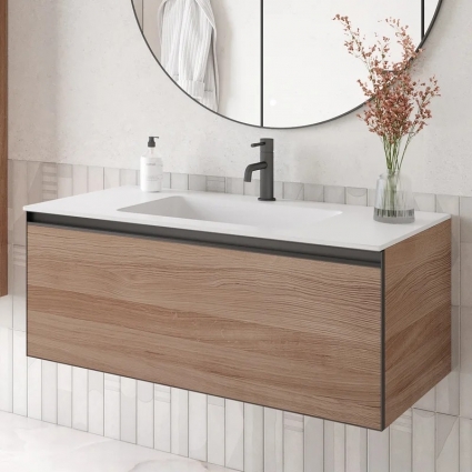 Тумба с раковиной Armadi Art Quatro 1 100 willow, профиль anthracite, с раковиной white, подвесная, матовая