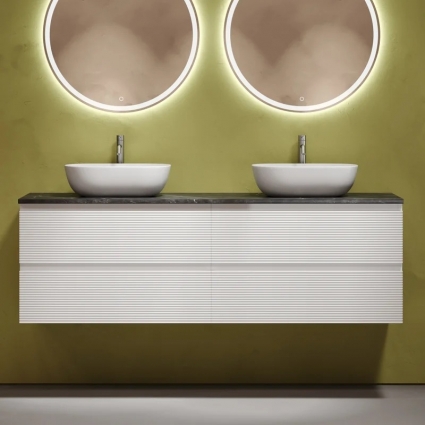 Тумба с раковиной Sancos Folk 160, bianco, столешница черный мрамор TT160A1X, раковина CN6009, подвесная, матовая