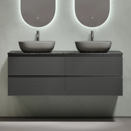 Тумба с раковиной Sancos Folk 140 grey soft, столешница черный мрамор TT140A1X, раковина CN6009MDH, подвесная, с ящиками