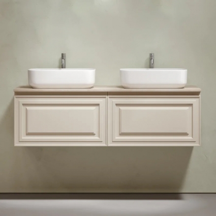 Тумба с раковиной Sancos Very 140, beige soft, столешница бежевая TT140A2X, раковина CN5043 в современном стиле
