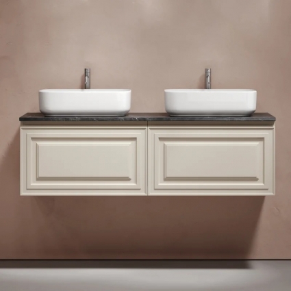 Тумба с раковиной Sancos Very 140, beige soft, столешница черный мрамор TT140A1X, раковина CN5043 в современном стиле