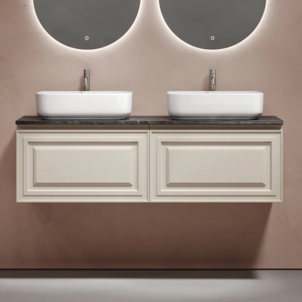 Тумба с раковиной Sancos Very 160, beige soft, столешница черный мрамор TT160A1X, раковина CN5043 в современном стиле