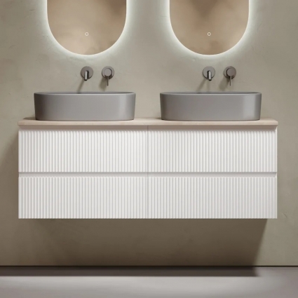 Тумба с раковиной Sancos Snob R 140 bianco, столешница бежевая TT140A2, раковина CN6048MH в современном стиле