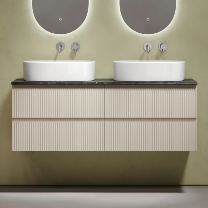 Тумба с раковиной Sancos Snob R 140, beige soft, столешница черный мрамор TT140A1, раковина CN6075 в современном стиле