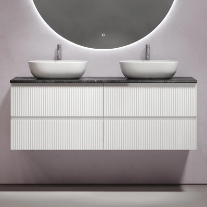 Тумба с раковиной Sancos Snob R 140 bianco, столешница черный мрамор TT140A1X, раковина CN6009 в современном стиле