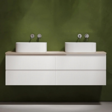 Тумба с раковиной Sancos Snob R 160, bianco, столешница бежевая TT160A2, раковина CN6052 в современном стиле
