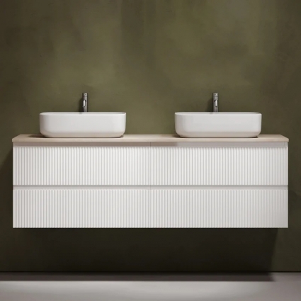Тумба с раковиной Sancos Snob R 160, bianco, столешница бежевая TT160A2X, раковина CN5043 в современном стиле