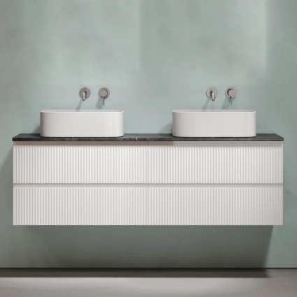 Тумба с раковиной Sancos Snob R 160, bianco, столешница черный мрамор TT160A1, раковина CN6052 в современном стиле