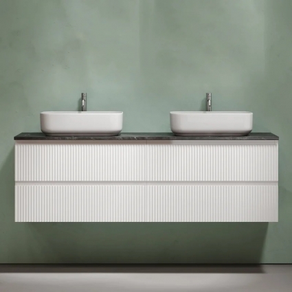Тумба с раковиной Sancos Snob R 160, bianco, столешница черный мрамор TT160A1X, раковина CN5043 в современном стиле