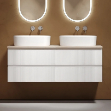 Тумба с раковиной Sancos Snob T 140, bianco, столешница бежевая TT140A2, раковина CN6075 в современном стиле