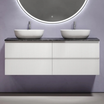 Тумба с раковиной Sancos Snob T 140, bianco, столешница черный мрамор TT140A1X, раковина CN6009 в современном стиле