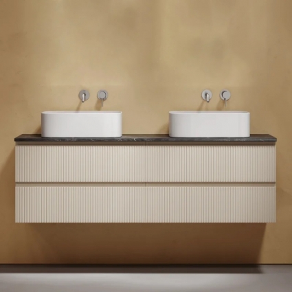 Тумба с раковиной Sancos Snob T 160, beige soft, столешница черный мрамор TT160A1, раковина CN6052 в современном стиле