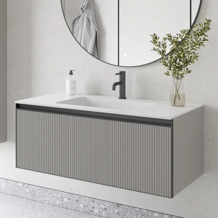 Тумба с раковиной Armadi Art Quatro 1 100 luna fuga, профиль anthracite, с раковиной white, подвесная, матовая