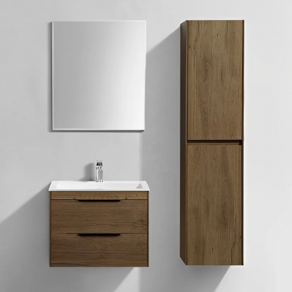 Мебель для ванной комнаты Vincea Chiara 2D 60, 2 ящика, дуб табак, с белой раковиной, подвесная, матовая