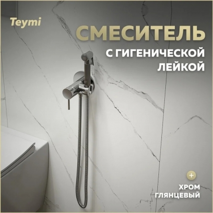 Гигиенический душ Teymi Lina T10229 со смесителем, С ВНУТРЕННЕЙ ЧАСТЬЮ, хром в современном стиле