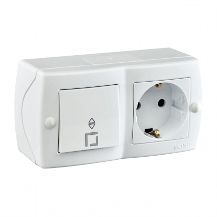 Выключатель - розетка Mono Electric Octans IP20 одноклавишный проходной - 2К+З белый 104-010101-186 в современном стиле, цвет белый