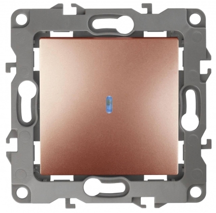 Выключатель одноклавишный с подсветкой ЭРА 12 10AX 250V 12-1102-14 Б0019282, в стиле модерн, цвет медь
