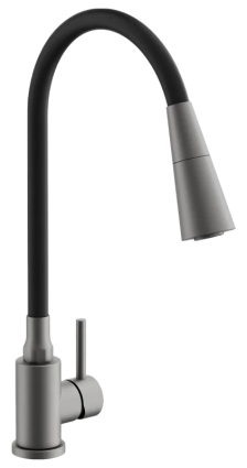 Смеситель для кухни BELZ B810 B74810-3 с гибким изливом, оружейная сталь, однорычажный, черный