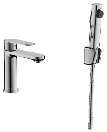 Смеситель для раковины BELZ B713 B12713 с гигиеническим душем, хром, однорычажный, длина излива 13.2 см