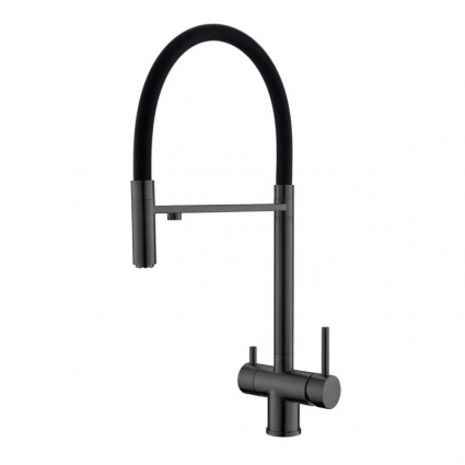 Смеситель для кухни с гибким изливом и подключением фильтра WesnaArt EKO05-160GunMetal, оружейная сталь, однорычажный, серый
