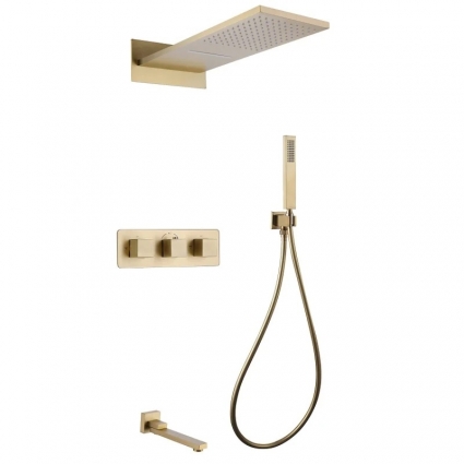 Душевой комплект Abber Daheim AF8253G С ВНУТРЕННЕЙ ЧАСТЬЮ, матовое золото, шланг пластиковый 150 см
