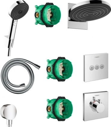 Душевой комплект Hansgrohe Pulsify 24150000 + 24302000 + 26453000 + 15760000 + 15764000 хром, штанга 15.5 см